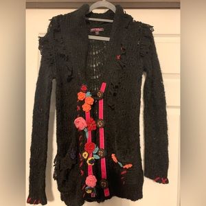 Vtg Betsey Johnson mohair lace ruffle sweater 90s cardigan anthro UO floral